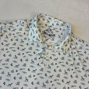 Burlebo Mens XL Performance Polo Shirt Texas Print White Blue Logo